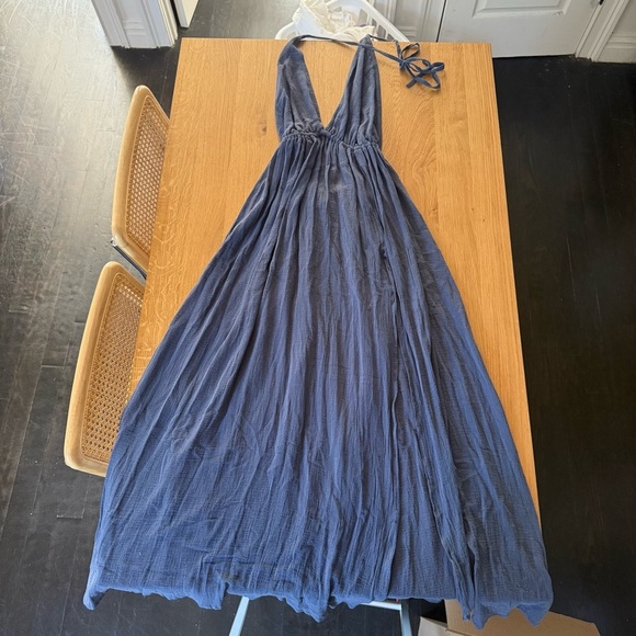 Navy Blue Halter Open Back Maxi Dress - Picture 2 of 8